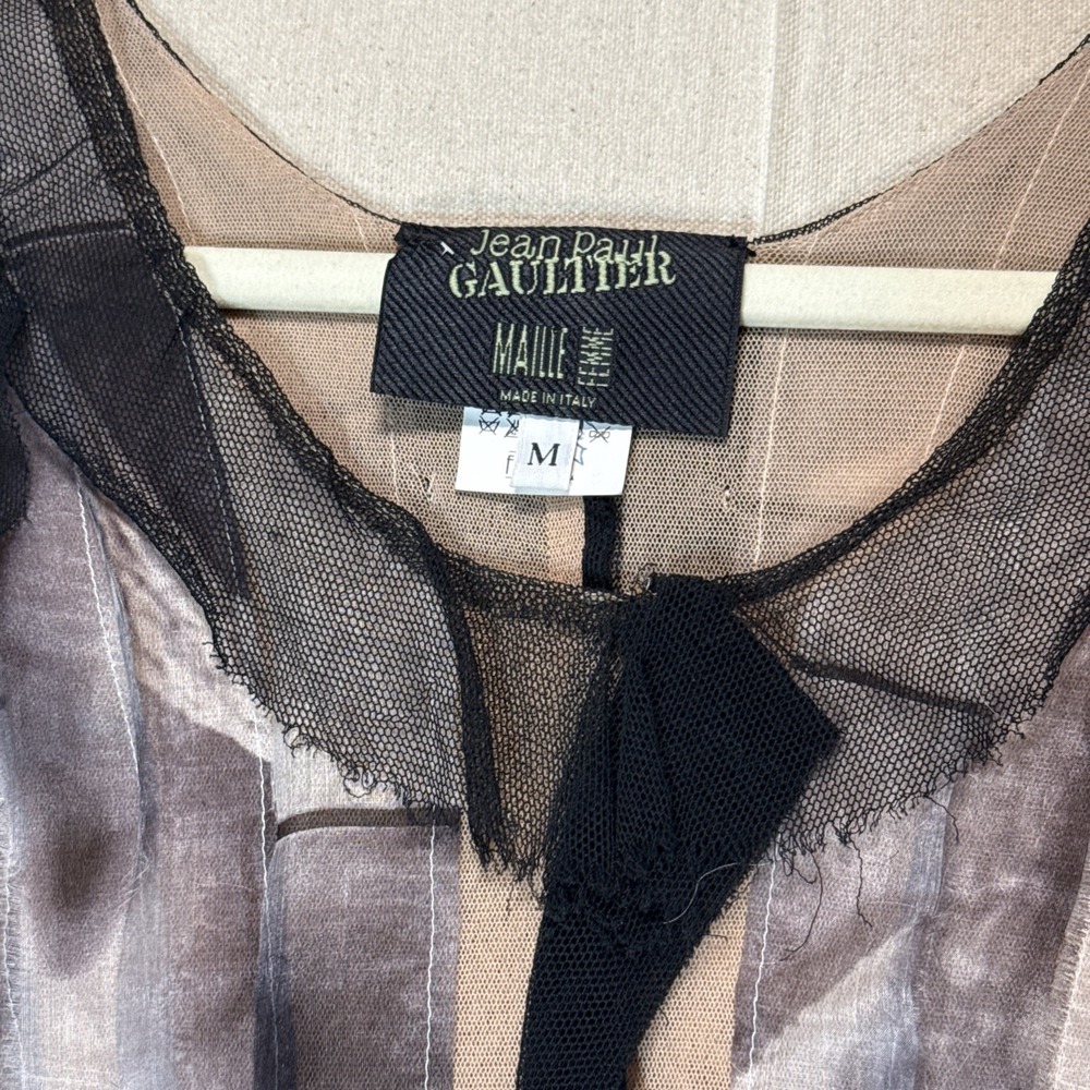 Jean Paul Gaultier Black and Gray Sheer Ribbon Tank Top - Picture 3 of 12
